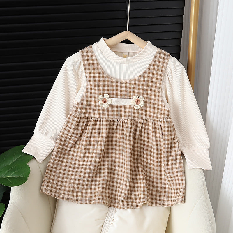 🍂 Cozy & Chic Baby Girl Round-Neck Long-Sleeved Dress Suit