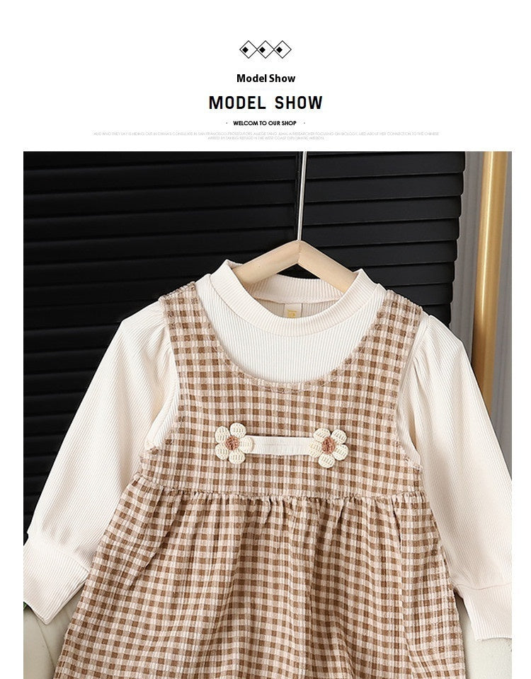 🍂 Cozy & Chic Baby Girl Round-Neck Long-Sleeved Dress Suit