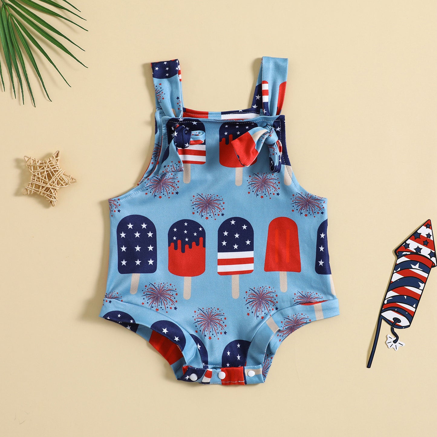 🌸 Printed Knotted Suspender Romper – Sweet Prints for Sunny Days