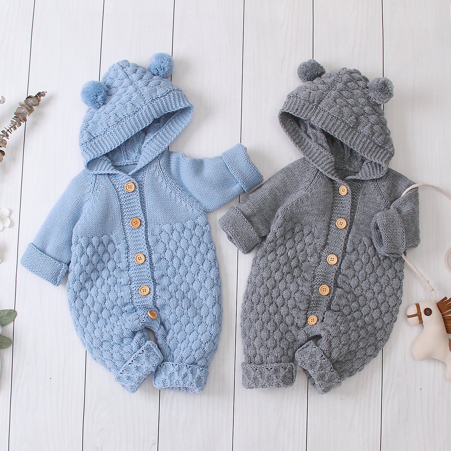 🧸 Cozy & Cute Hooded Knitted Jumpsuit – The Perfect Hug for Your Little One!