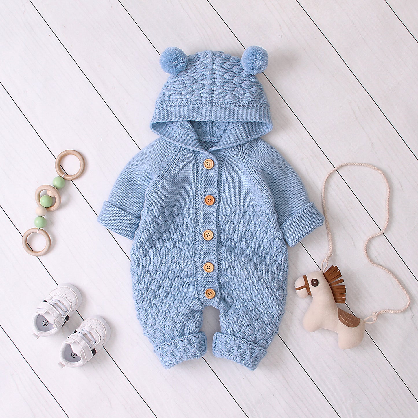 🧸 Cozy & Cute Hooded Knitted Jumpsuit – The Perfect Hug for Your Little One!