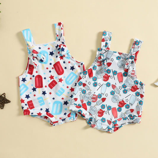 🌸 Printed Knotted Suspender Romper – Sweet Prints for Sunny Days