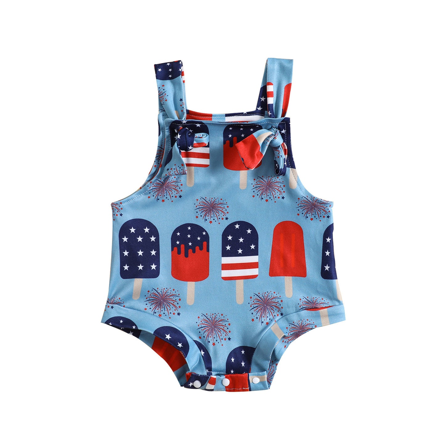 🌸 Printed Knotted Suspender Romper – Sweet Prints for Sunny Days