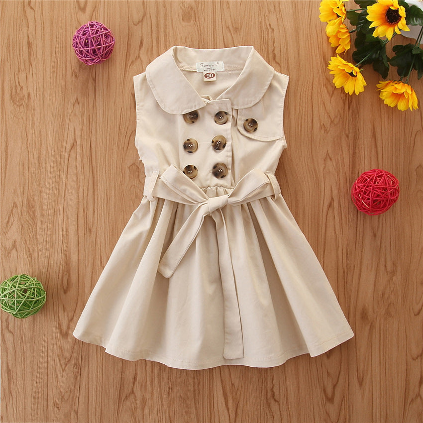 Summer Toddler Baby Girl Dress Kids Princess Casual Sleeveless Sash Button Party A-Line Dress Children Clothing 1-6Y