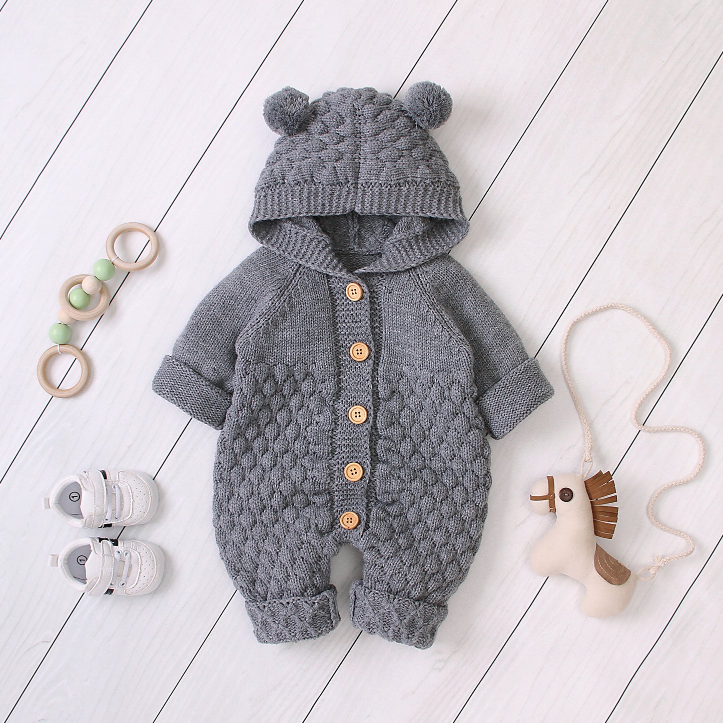 🧸 Cozy & Cute Hooded Knitted Jumpsuit – The Perfect Hug for Your Little One!