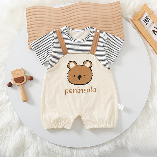 🐻 Cute Cartoon Bear Print Baby Romper – Perfect for Summer Playtime!
