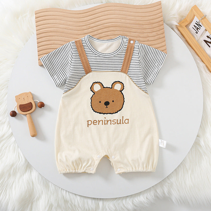 Cartoon Bear Print Baby Short Sleeve Rompers