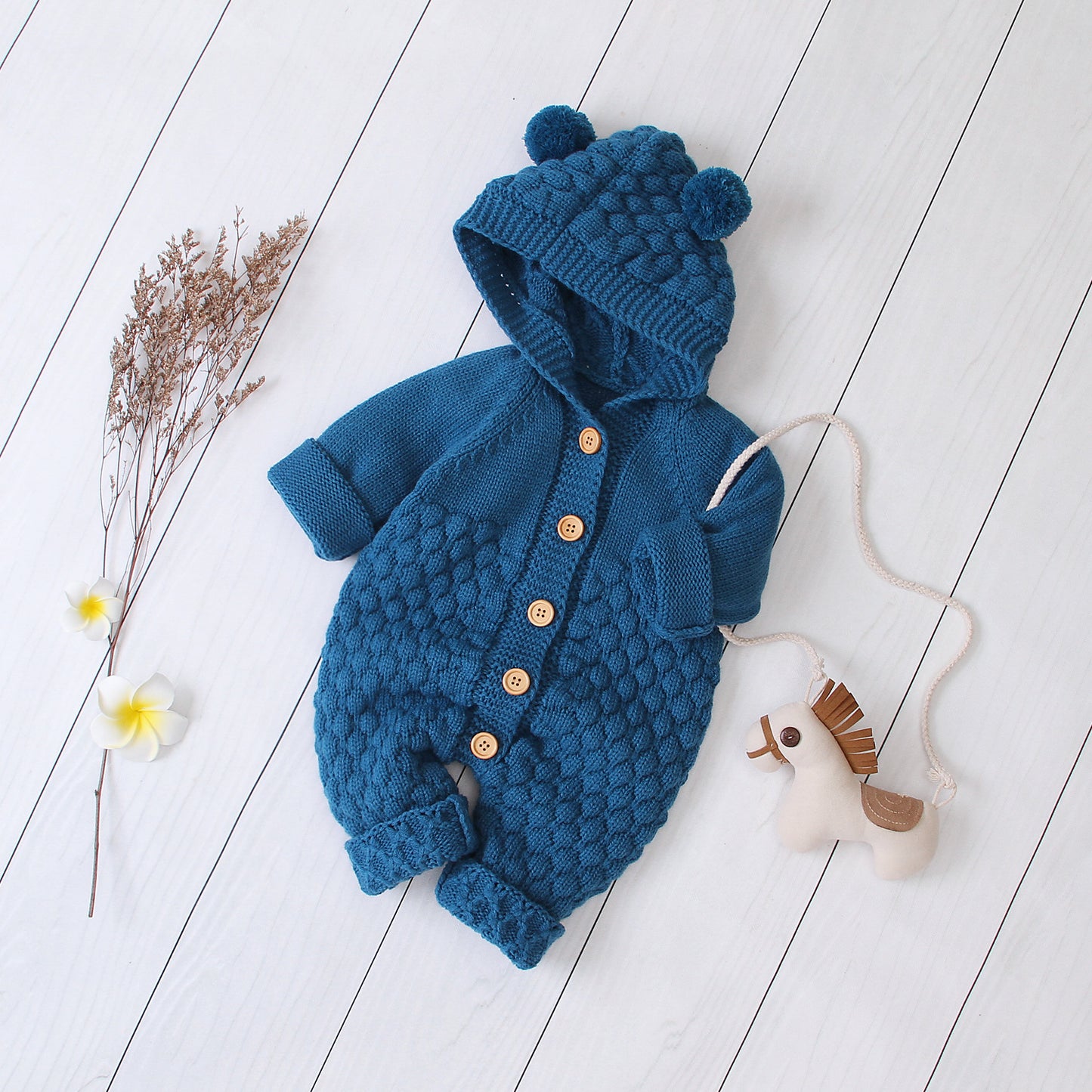 🧸 Cozy & Cute Hooded Knitted Jumpsuit – The Perfect Hug for Your Little One!