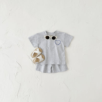 Heart Printing Short Sleeve Suit Korean Style Baby Boys' And Girls' Clothing Two-piece Set