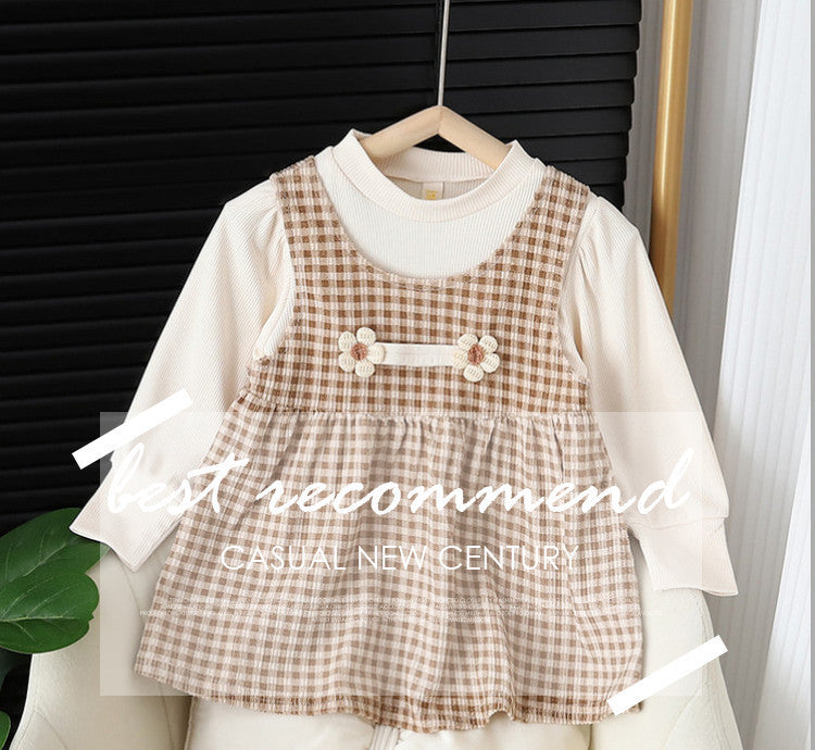 🍂 Cozy & Chic Baby Girl Round-Neck Long-Sleeved Dress Suit