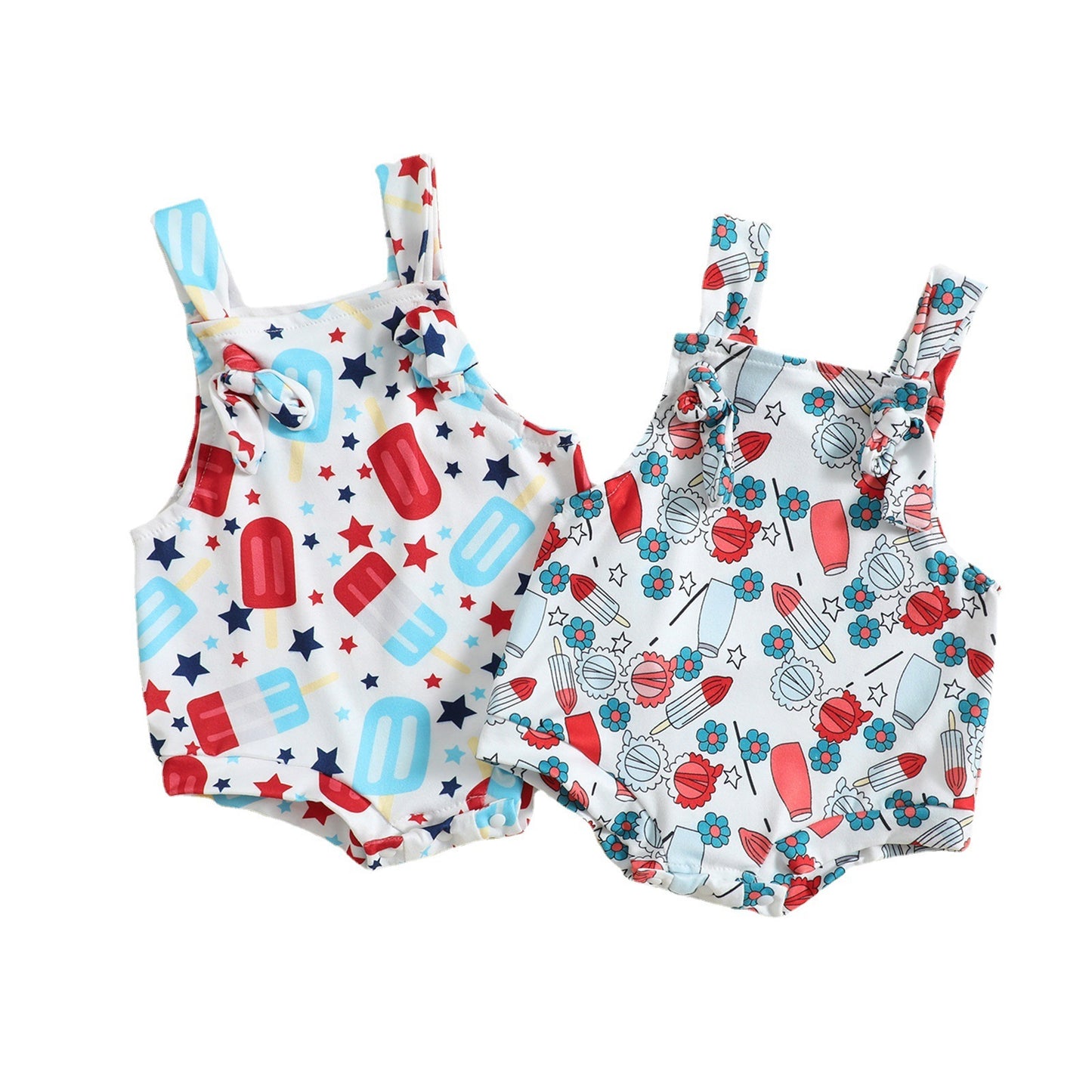 🌸 Printed Knotted Suspender Romper – Sweet Prints for Sunny Days