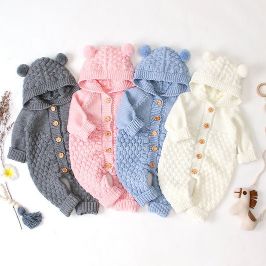 🧸 Cozy & Cute Hooded Knitted Jumpsuit – The Perfect Hug for Your Little One!