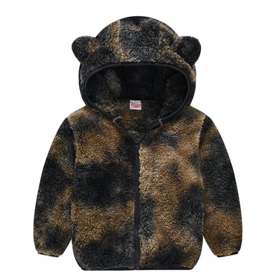 Chaqueta con capucha de color liso con orejas de oso para bebés y niños pequeños