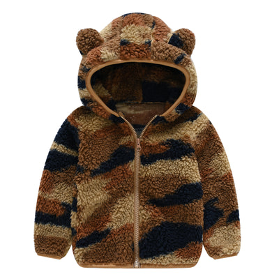 Chaqueta con capucha de color liso con orejas de oso para bebés y niños pequeños