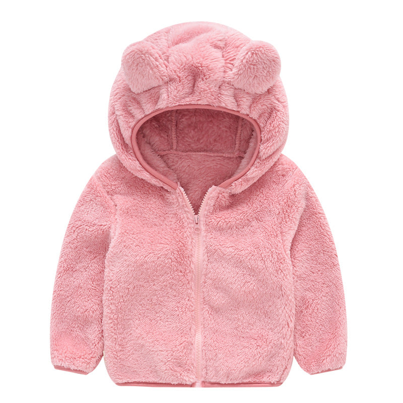 Chaqueta con capucha de color liso con orejas de oso para bebés y niños pequeños