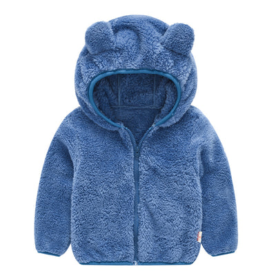 Chaqueta con capucha de color liso con orejas de oso para bebés y niños pequeños