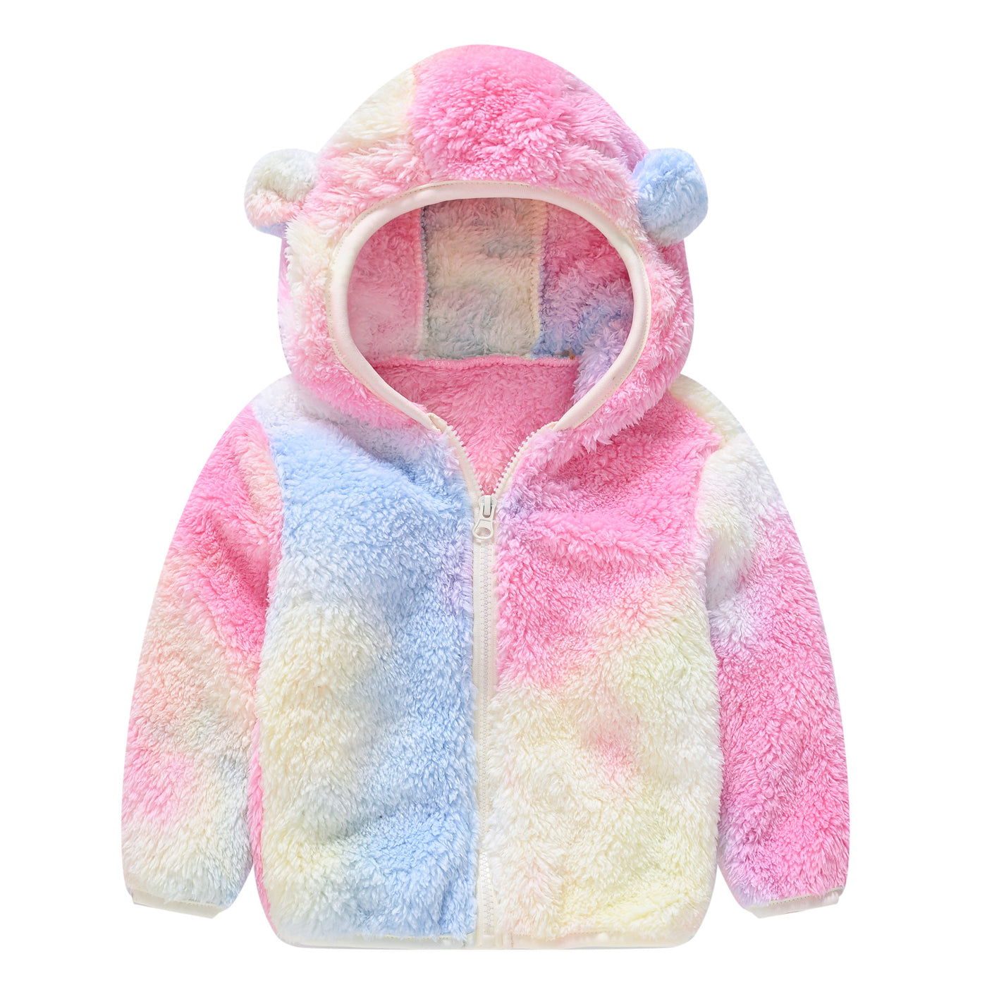 Chaqueta con capucha de color liso con orejas de oso para bebés y niños pequeños