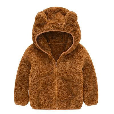 Chaqueta con capucha de color liso con orejas de oso para bebés y niños pequeños