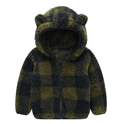 Chaqueta con capucha de color liso con orejas de oso para bebés y niños pequeños