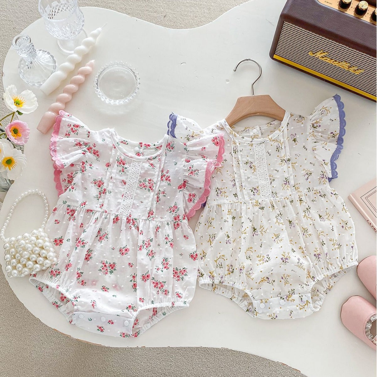 Baby Girl's One Month Old Skypurl Cotton Rompers