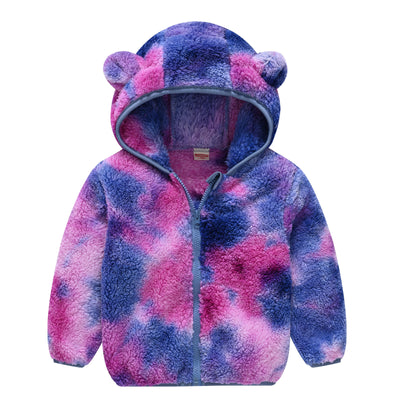 Chaqueta con capucha de color liso con orejas de oso para bebés y niños pequeños