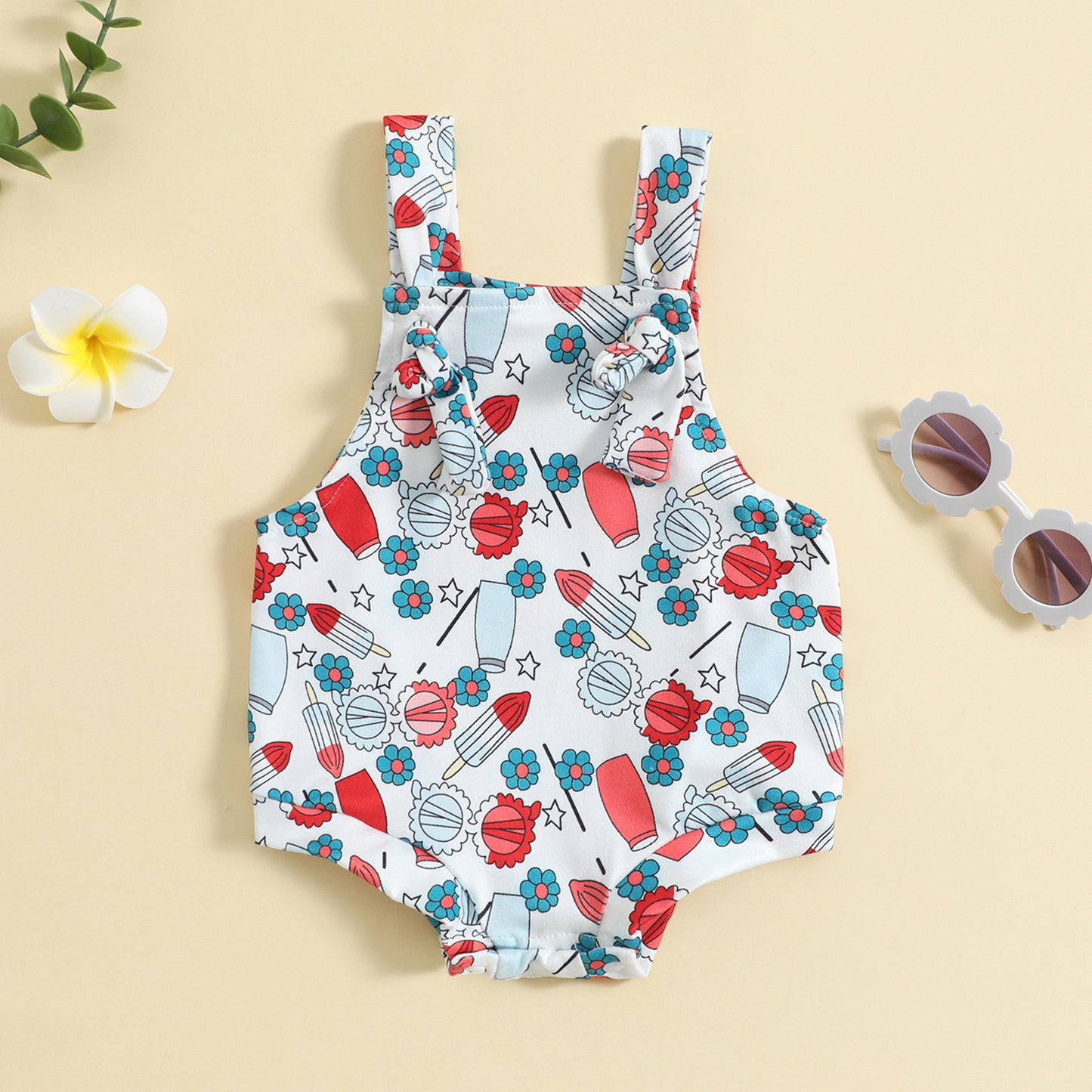 🌸 Printed Knotted Suspender Romper – Sweet Prints for Sunny Days