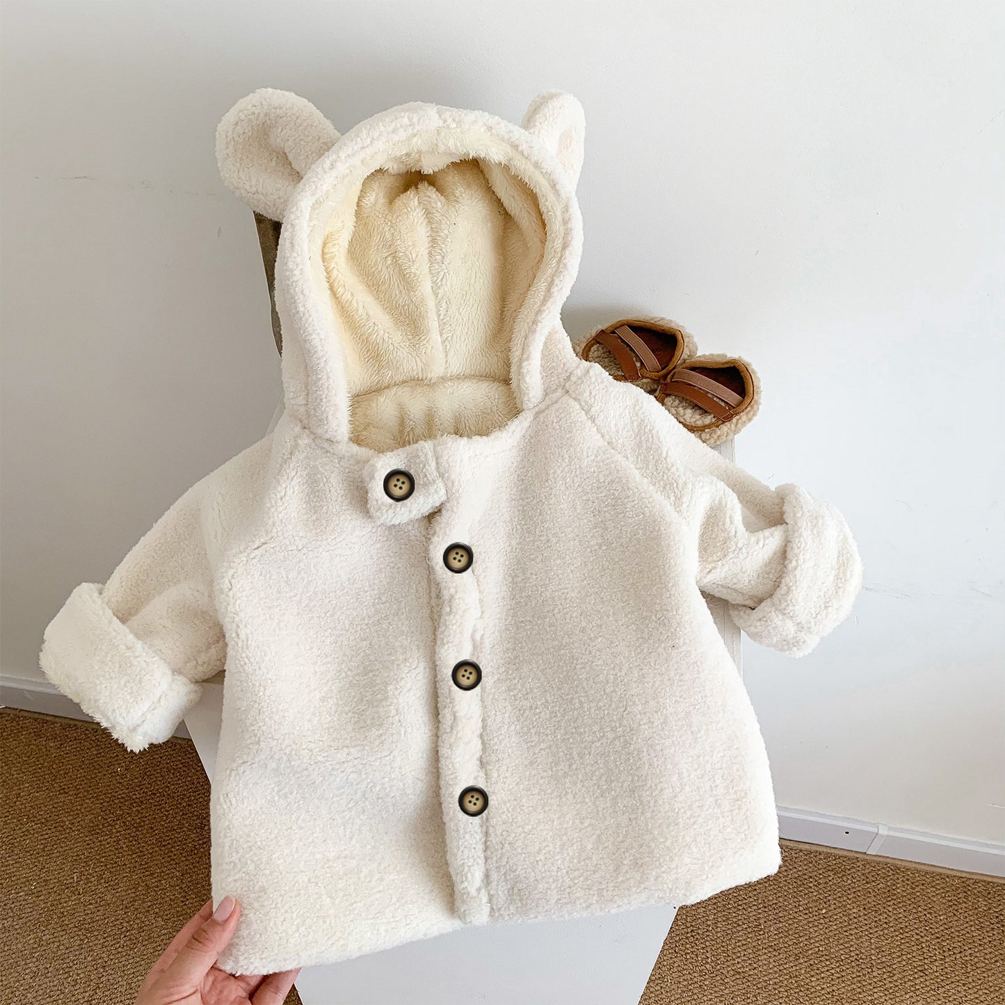 ❄️ Winter Hooded Baby Cloak – A Cozy Hug in Every Button
