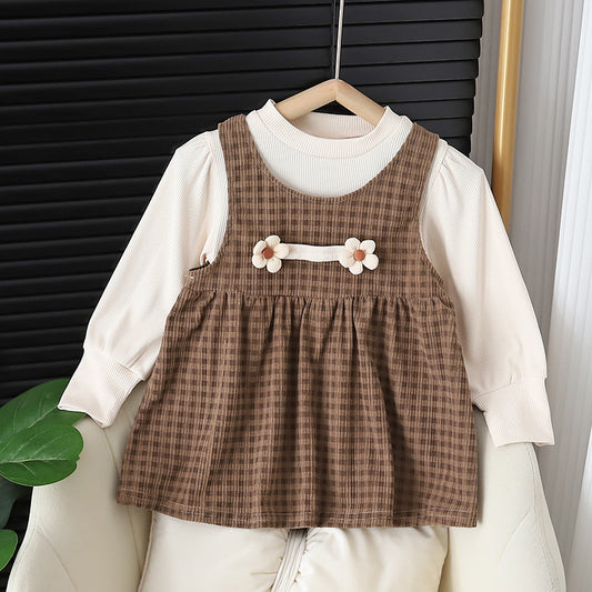 🍂 Cozy & Chic Baby Girl Round-Neck Long-Sleeved Dress Suit