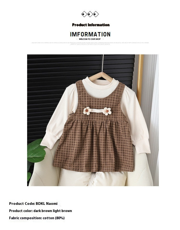 🍂 Cozy & Chic Baby Girl Round-Neck Long-Sleeved Dress Suit