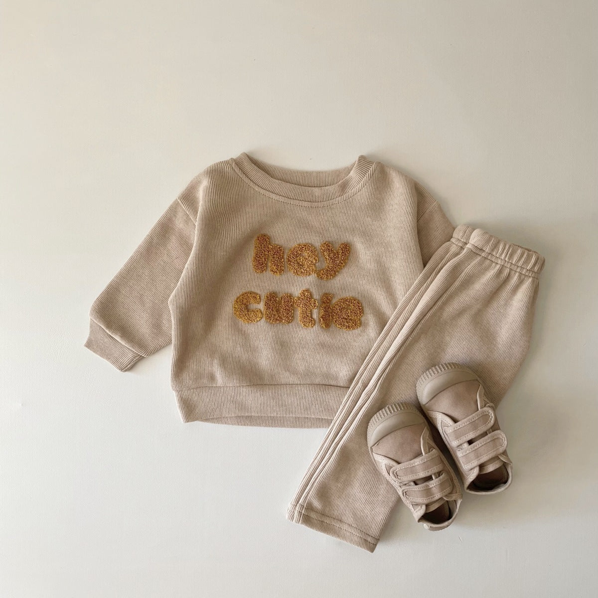 Spring And Autumn Newborn Alphabet Embroidery Baby Long Sleeve Two-piece Suit