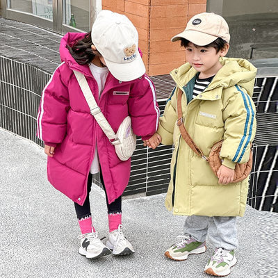 Chaqueta acolchada y de plumón para niños de longitud media y engrosada