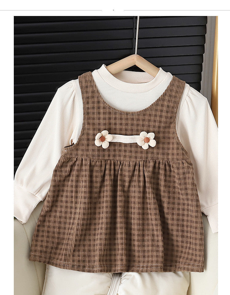 🍂 Cozy & Chic Baby Girl Round-Neck Long-Sleeved Dress Suit